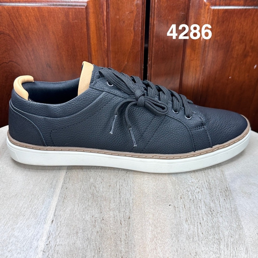Aldo Rivaldo Mens Low Top Sneakers Black Faux Leather Tan Accents Size 10.5